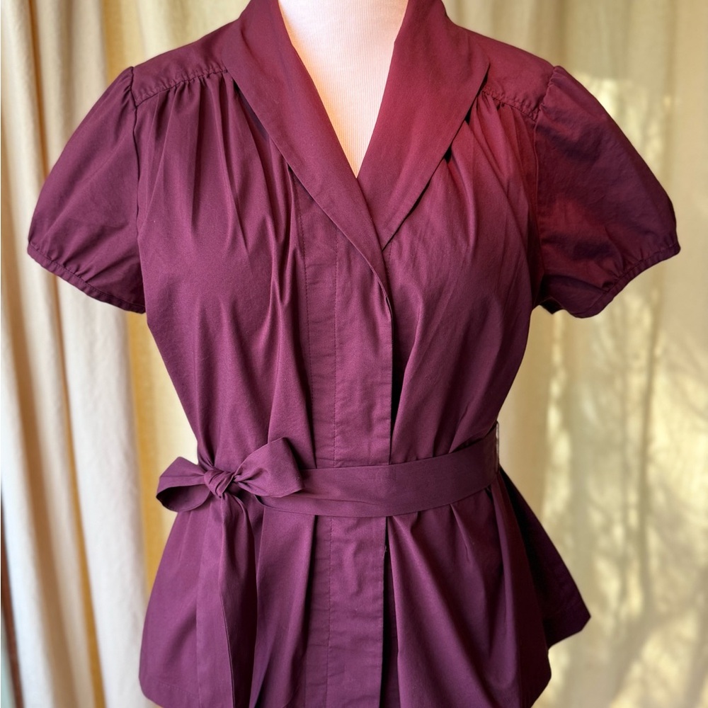 Old Navy Red Puff Sleeve Peplum Blouse